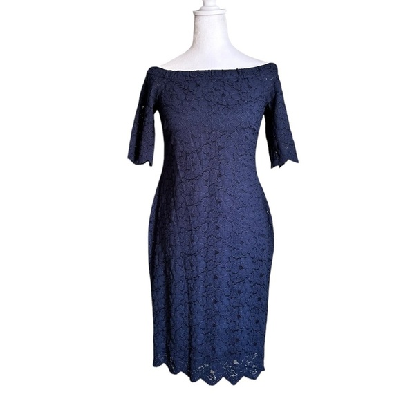 Lark & Ro Navy Blue Lace midi Dress Size 4 - Picture 1 of 17
